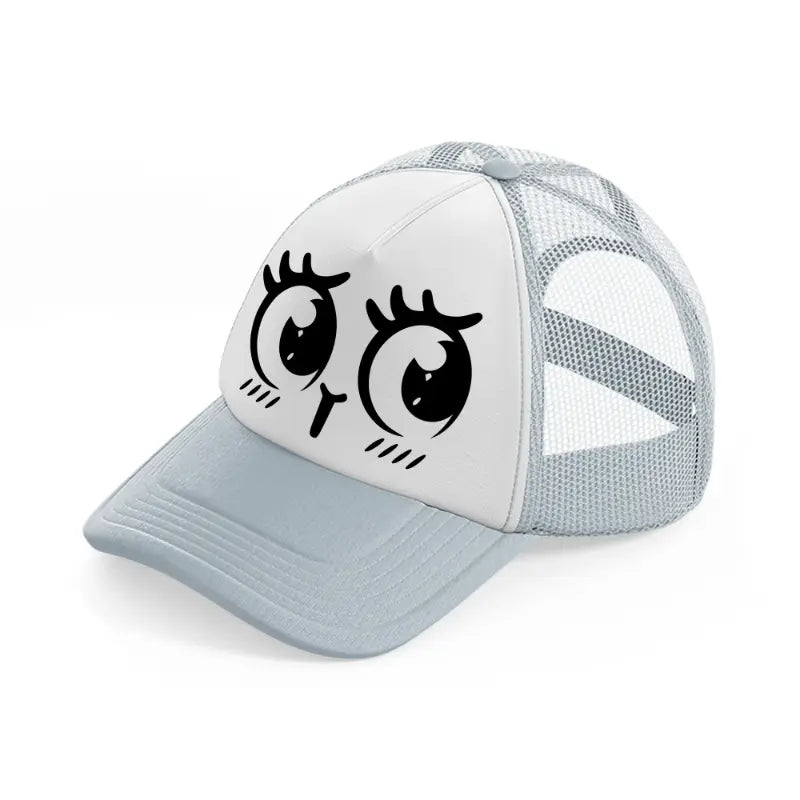 happy shy face grey trucker hat