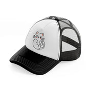 white kitten-black-and-white-trucker-hat