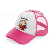 catpuccino cup neon pink trucker hat