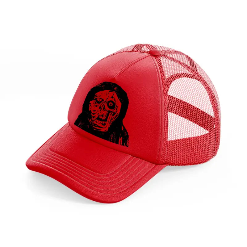 skull face-red-trucker-hat