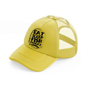 eat sleep fish repeat gold trucker hat