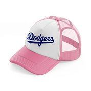 dodgers text-pink-and-white-trucker-hat