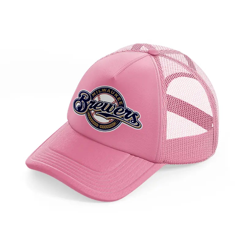 milwaukee brewers badge-pink-trucker-hat