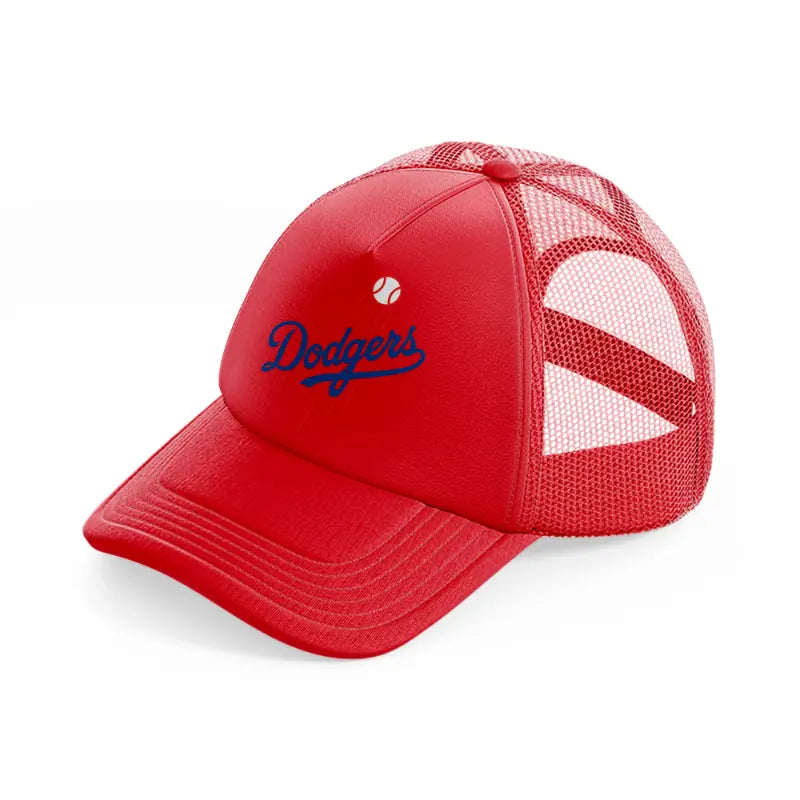 dodgers emblem red trucker hat