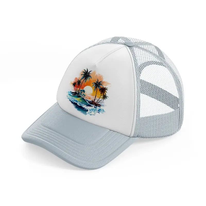 tropical waves-grey-trucker-hat