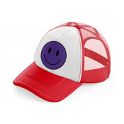 happy face purple red and white trucker hat