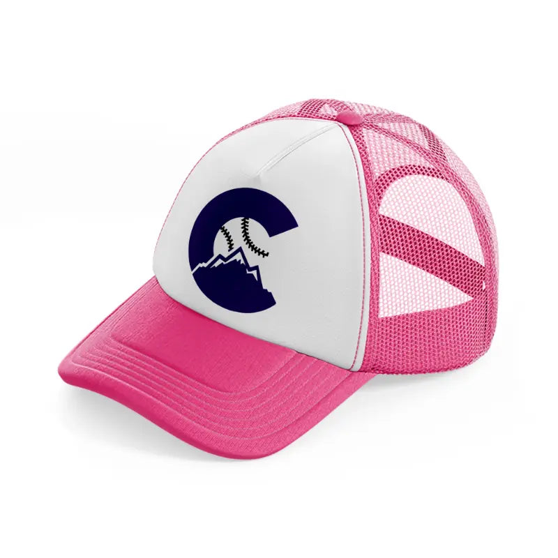 colorado rockies badge-neon-pink-trucker-hat