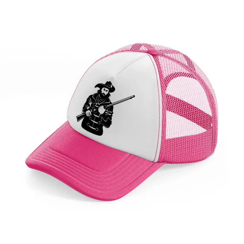 pirate with rifle-neon-pink-trucker-hat