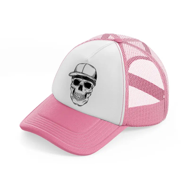 skull gangster with cap-pink-and-white-trucker-hat