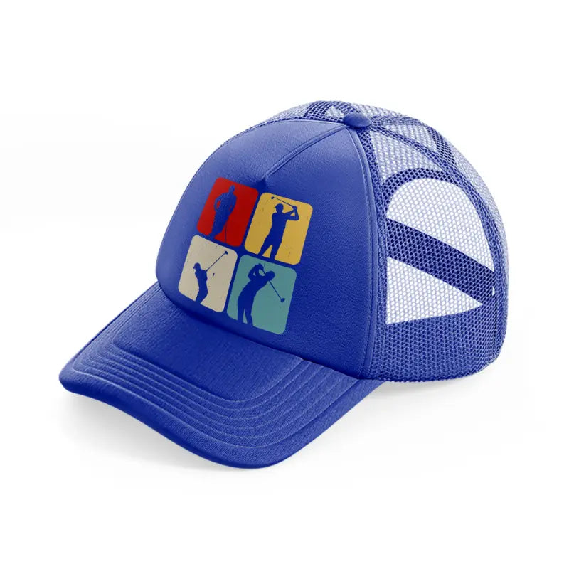 golf pose blue trucker hat