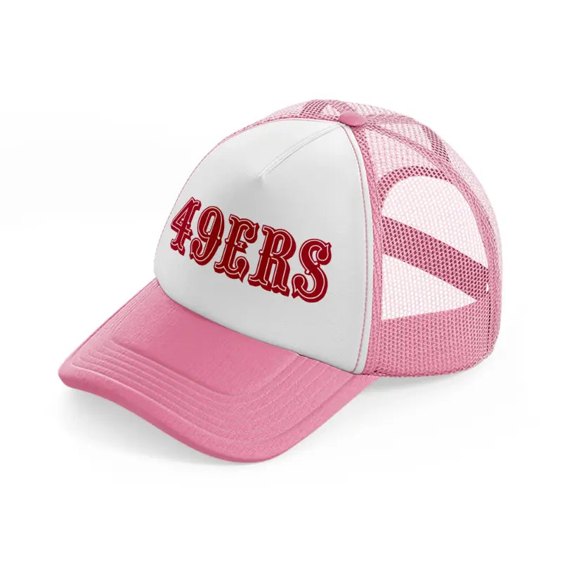 49ers old school red version-pink-and-white-trucker-hat