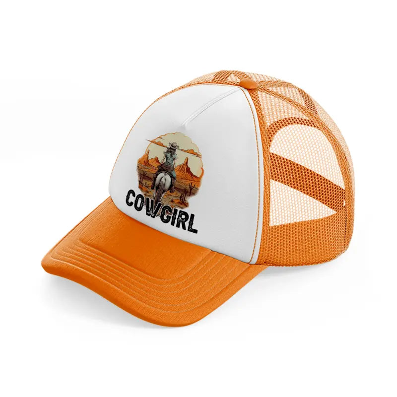 cowgirl picture-orange-trucker-hat