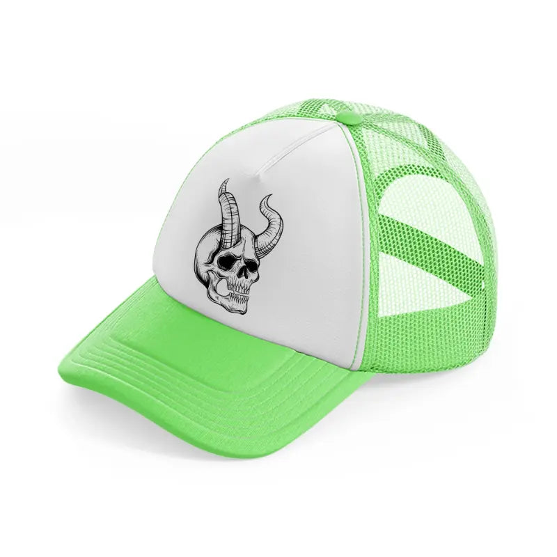 devil's skull-lime-green-trucker-hat