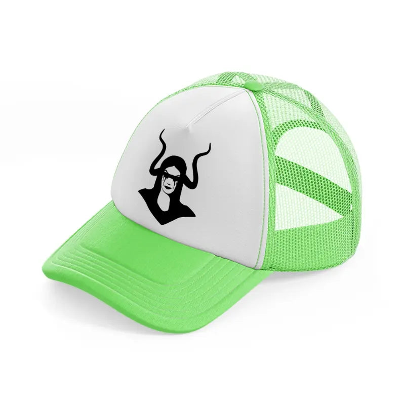 gothic girl with horn-lime-green-trucker-hat