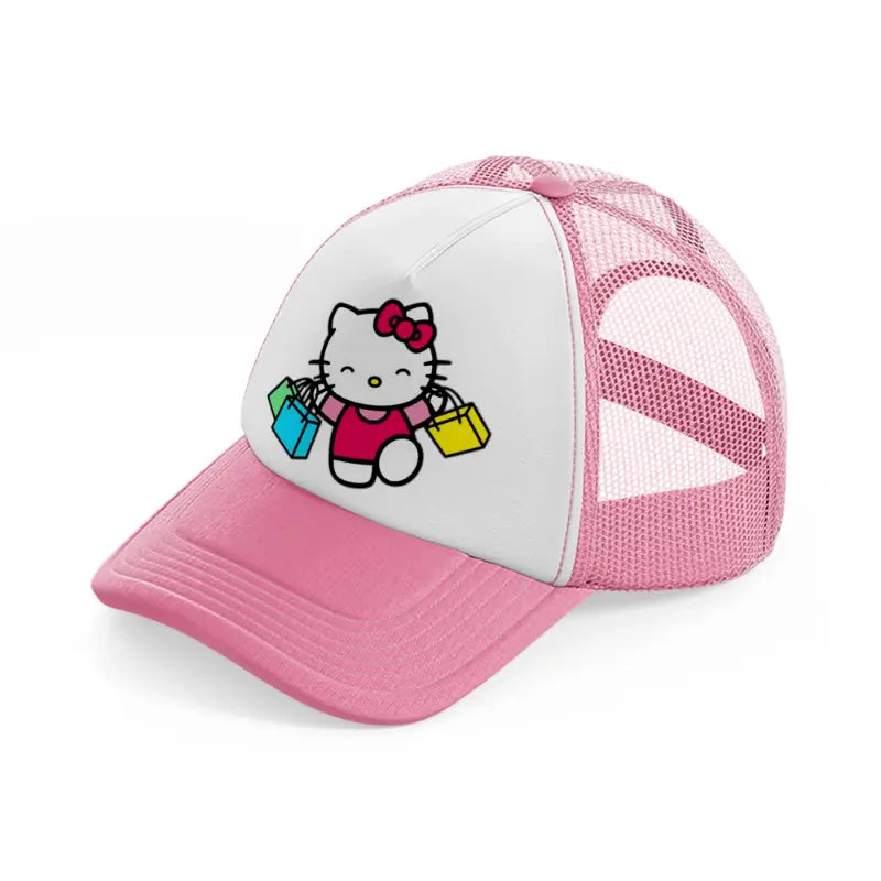 hello kitty happy shopping-pink-and-white-trucker-hat