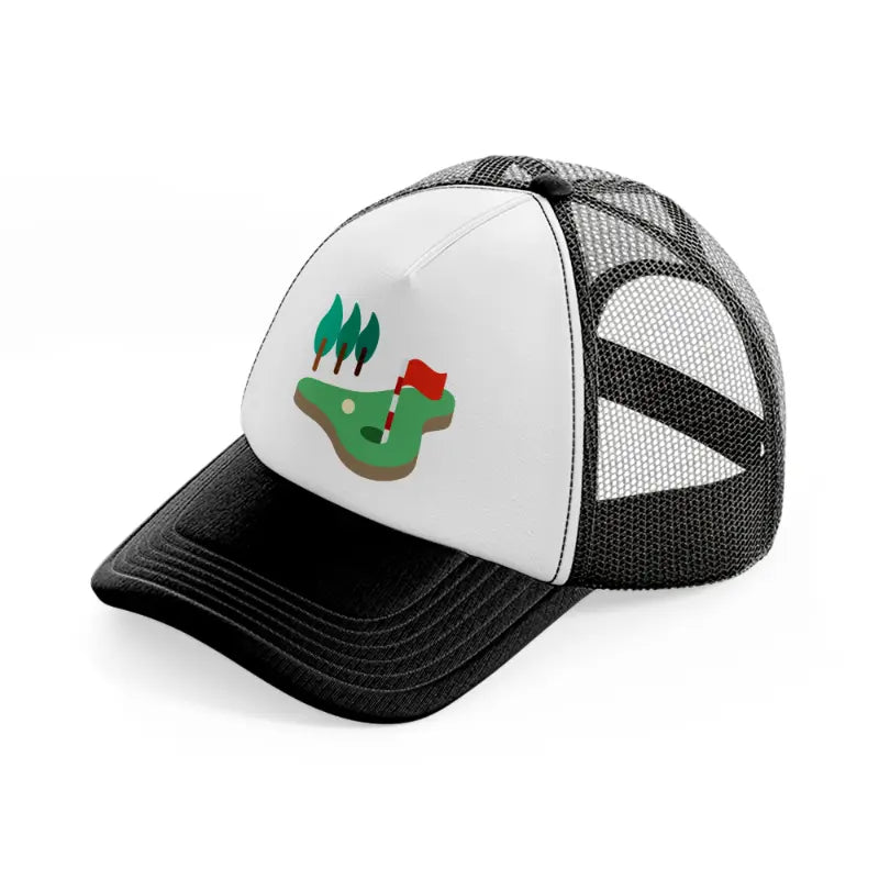 golf field trees-black-and-white-trucker-hat