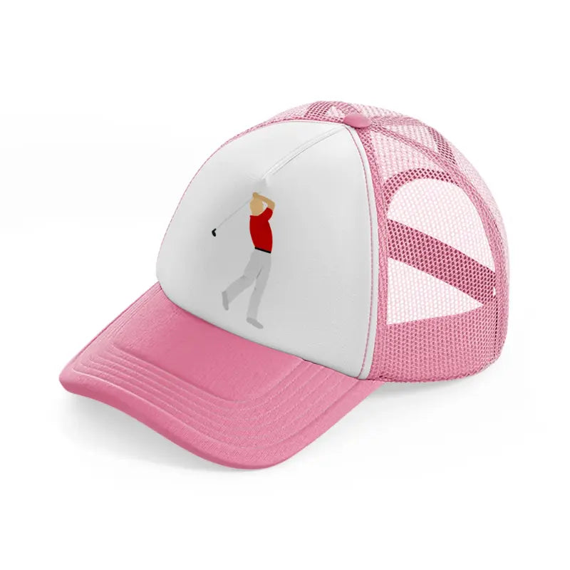 player red-pink-and-white-trucker-hat