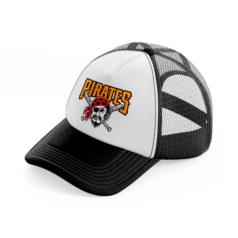 p.pirates emblem-black-and-white-trucker-hat