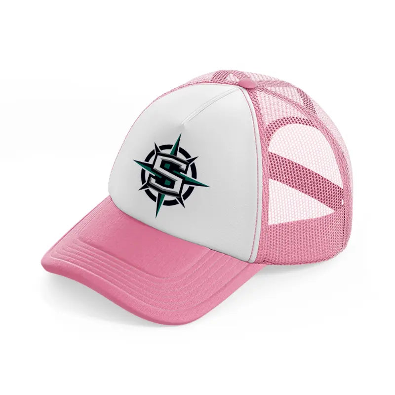 seattle mariners emblem-pink-and-white-trucker-hat