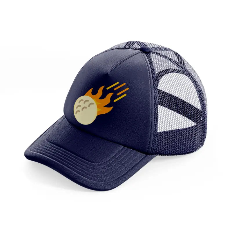 yellow golf ball navy blue trucker hat