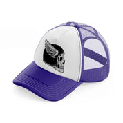 dark skull helmet with wing art purple trucker hat