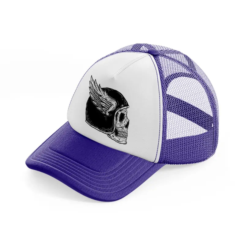 dark skull helmet with wing art-purple-trucker-hat