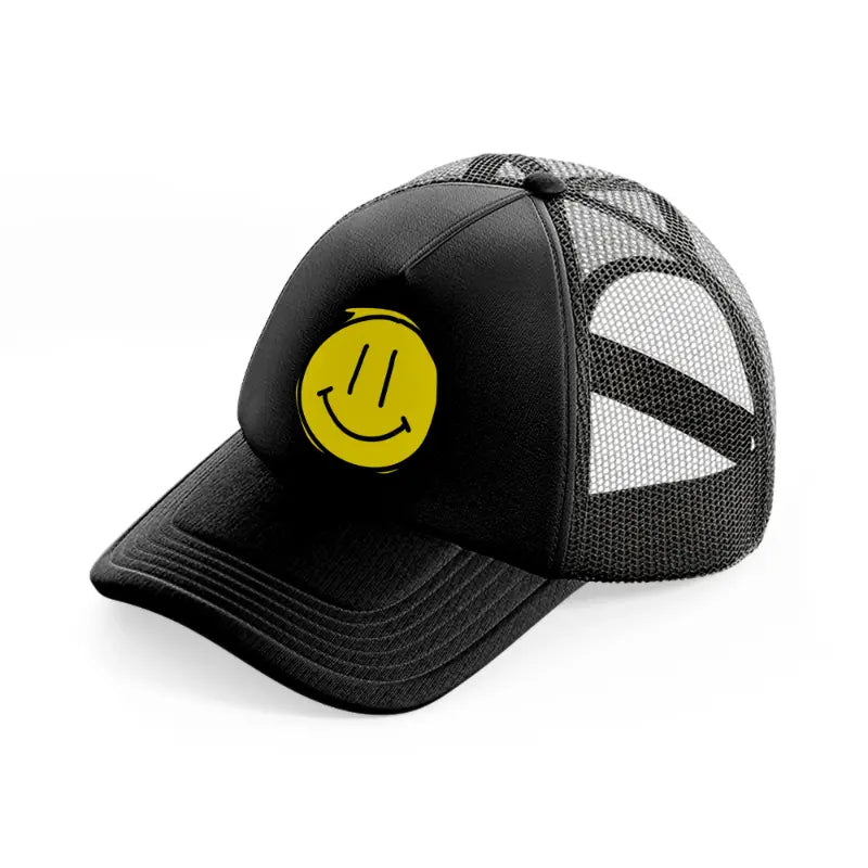 yellow happy face-black-trucker-hat