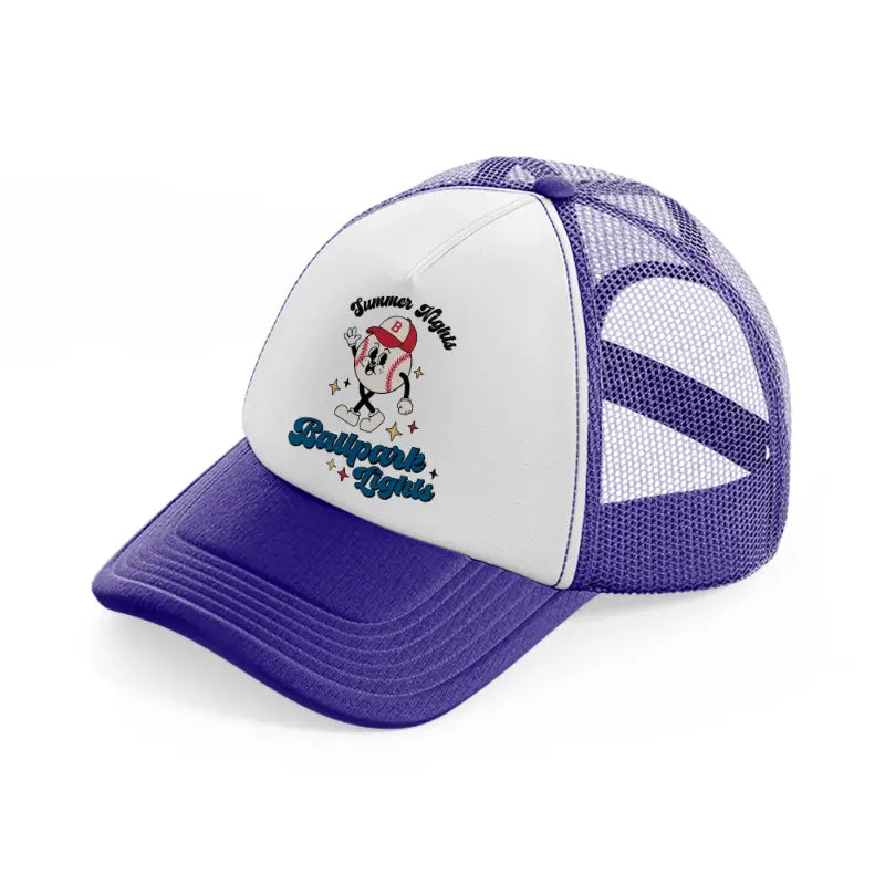 summer nights ballpark lights-purple-trucker-hat