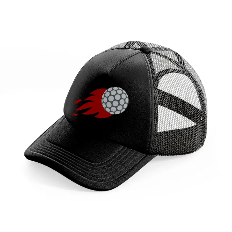 red fire golf ball-black-trucker-hat