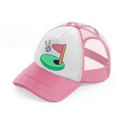 golf flag cartoon-pink-and-white-trucker-hat