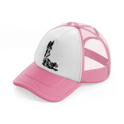 dark art work pink and white trucker hat