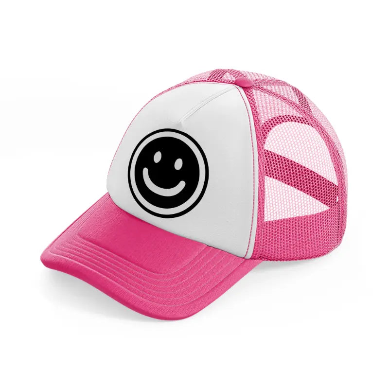 smiley face black & white-neon-pink-trucker-hat