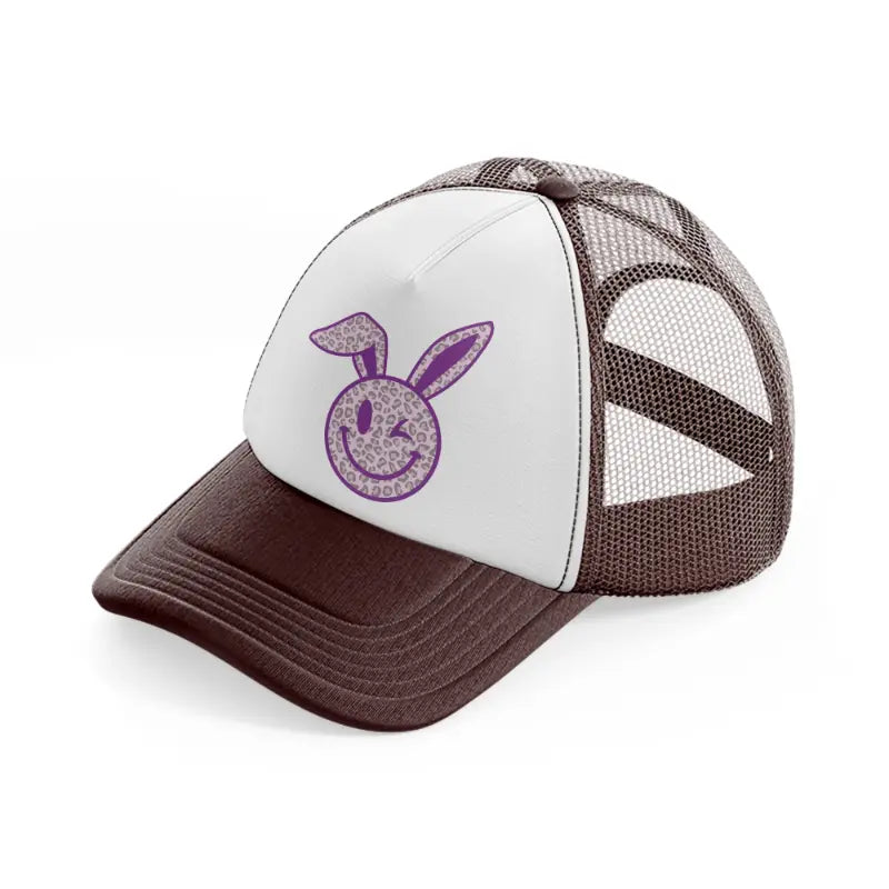 smiley bunny leopard print-brown-trucker-hat