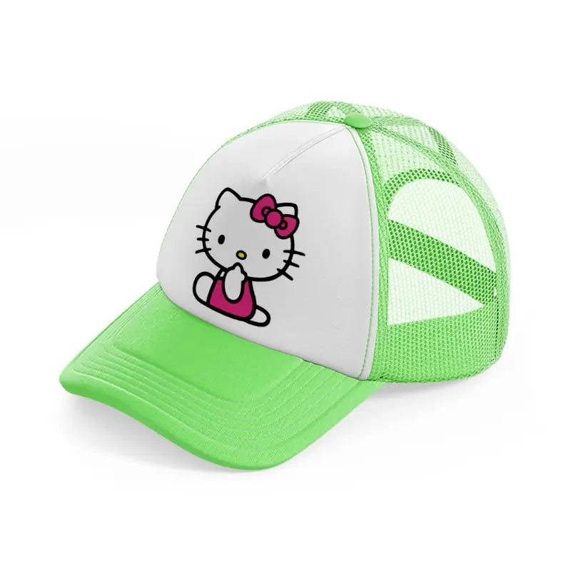 hello kitty curious lime green trucker hat