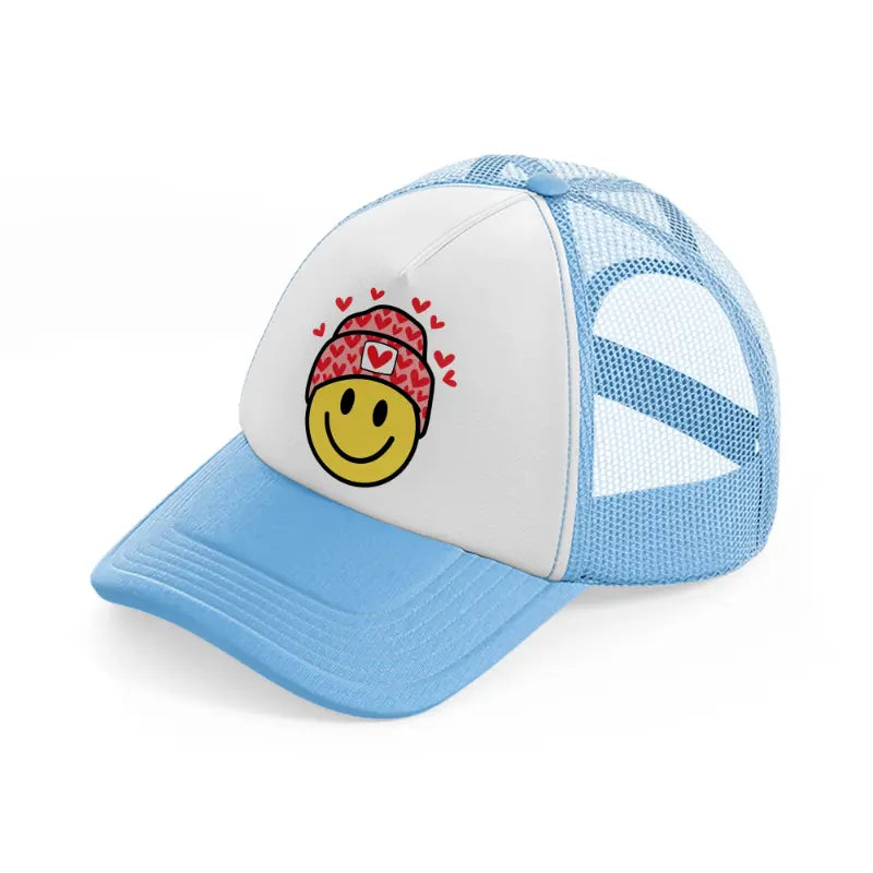 design heart smiley face-sky-blue-trucker-hat