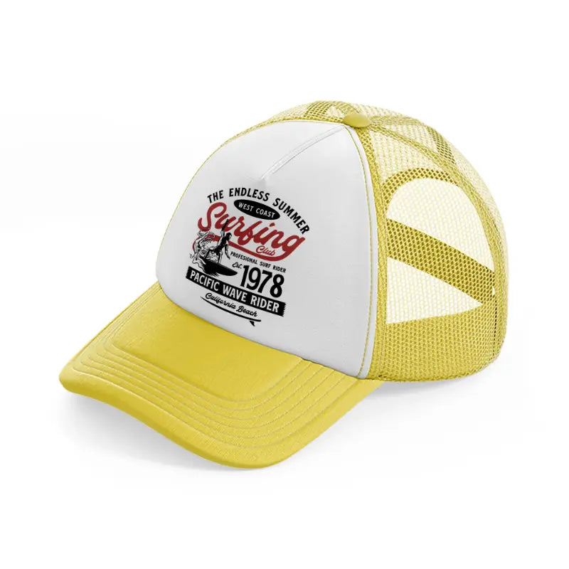 the endless summer west coast surfing club-yellow-trucker-hat