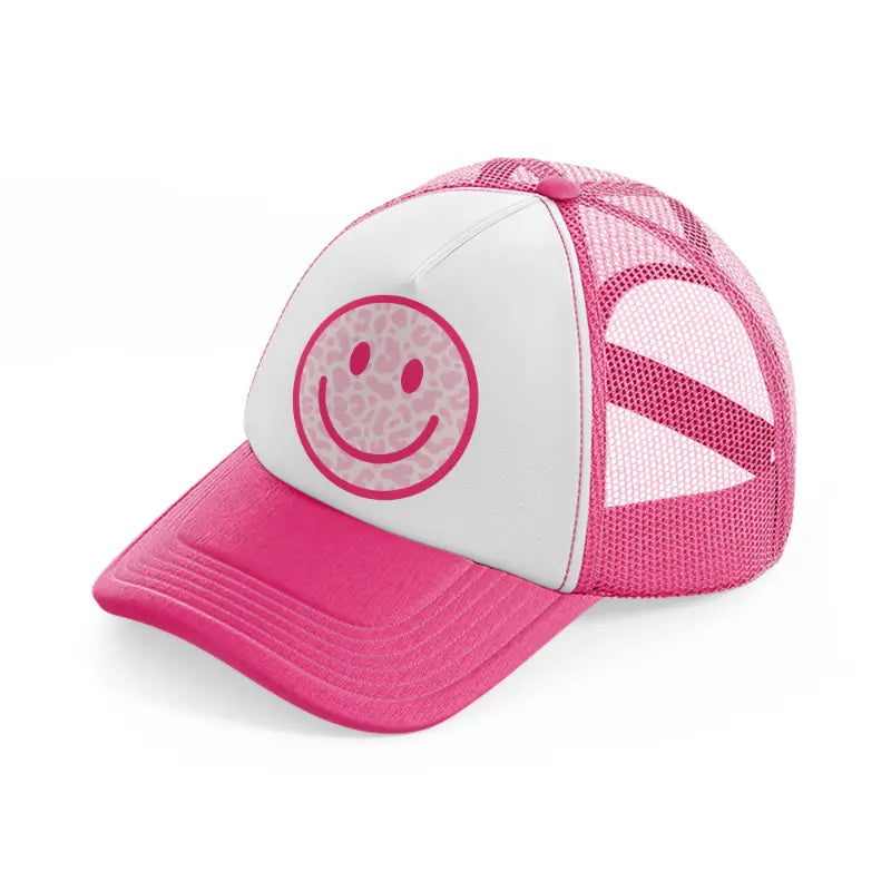 leopard print happy face-neon-pink-trucker-hat