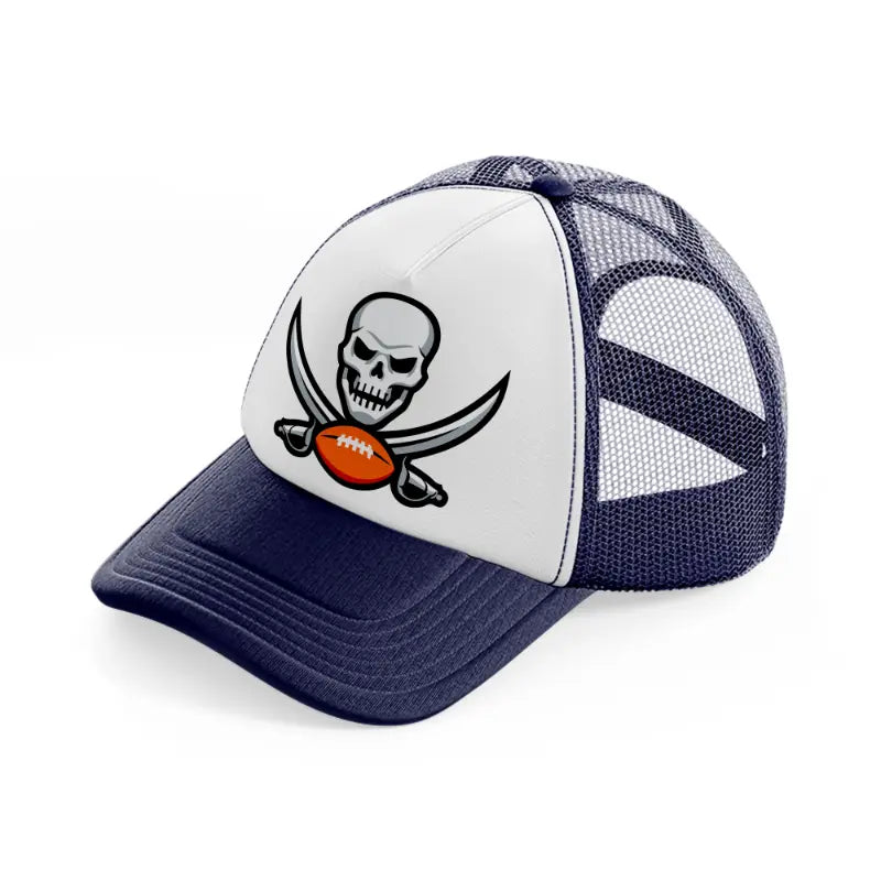 skull football-navy-blue-and-white-trucker-hat