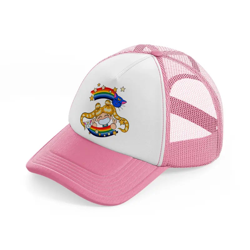 sailor moon cute-pink-and-white-trucker-hat