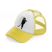 lady with weapons yellow trucker hat