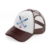 golf sticks with ball brown trucker hat