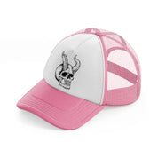 devil's skull-pink-and-white-trucker-hat