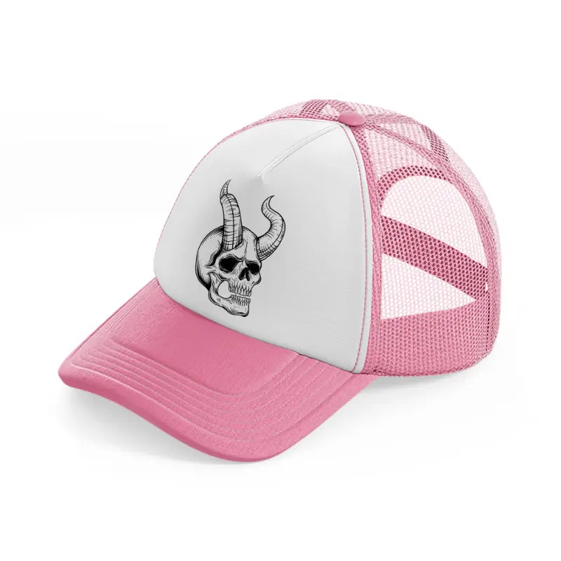 devil's skull pink and white trucker hat