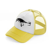 fish in a hook yellow trucker hat