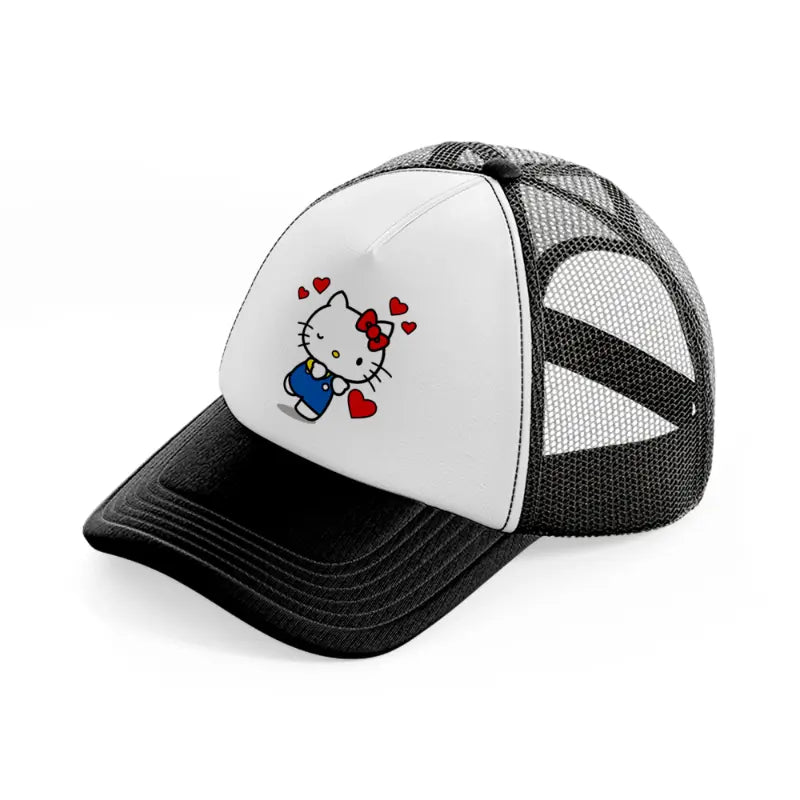 hello kitty wink-black-and-white-trucker-hat