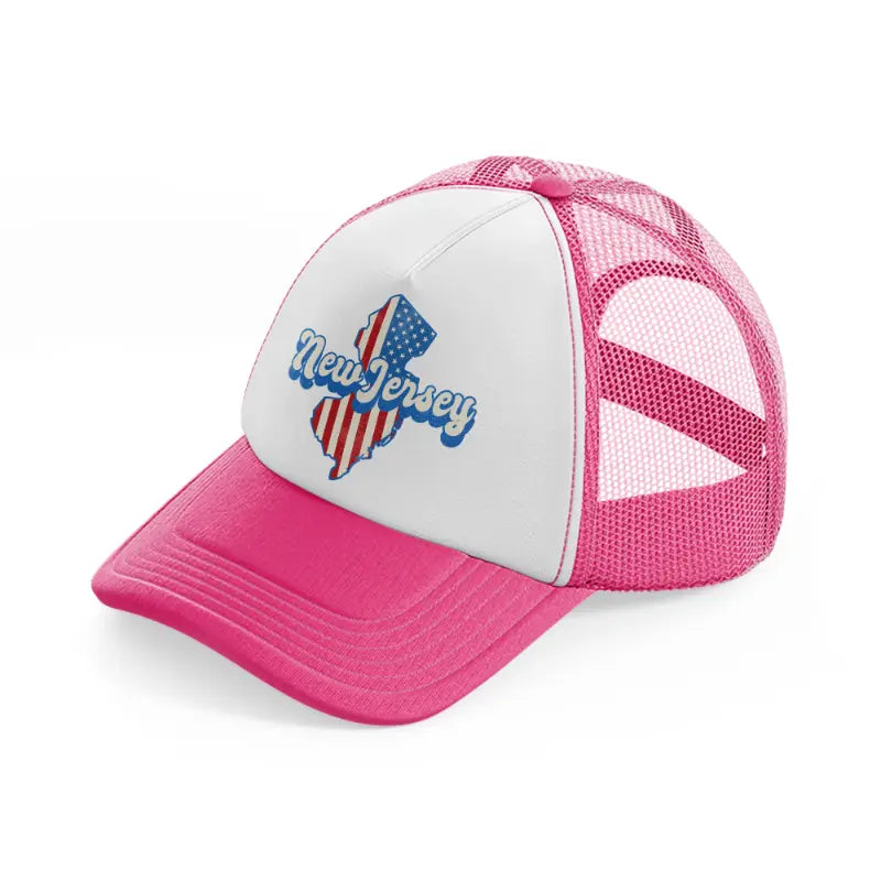 new jersey flag-neon-pink-trucker-hat