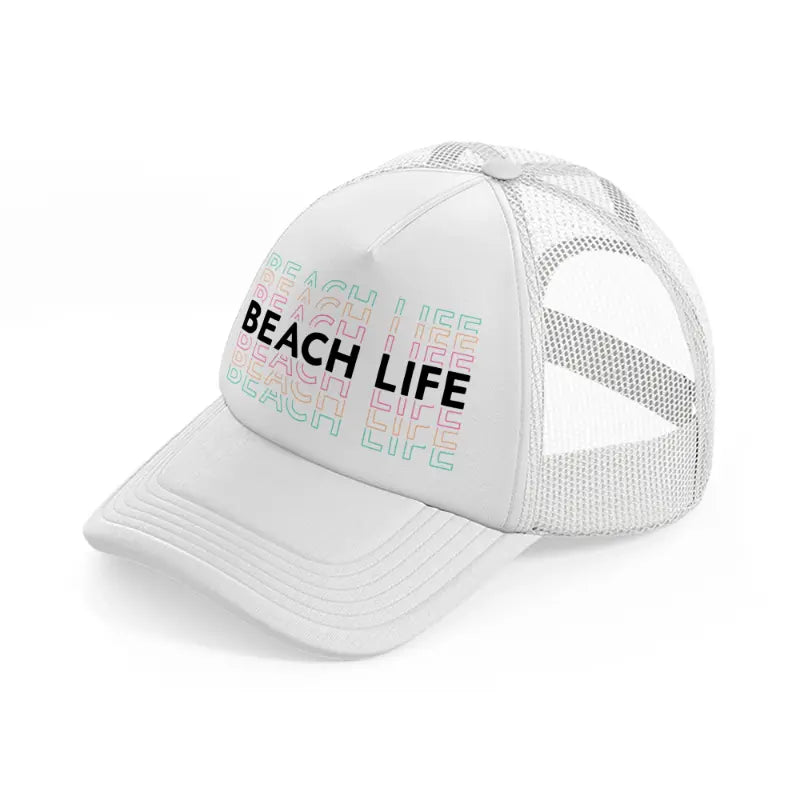 beach life mirror text white trucker hat