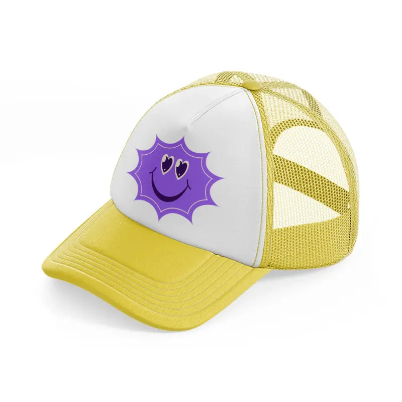 lavender smiley star yellow trucker hat