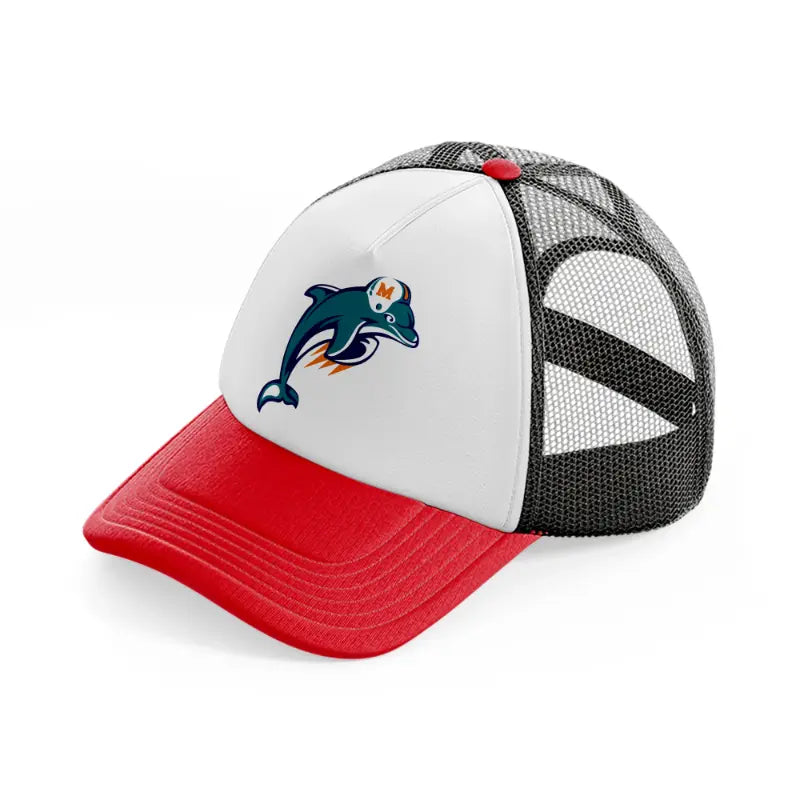 miami dolphins emblem-red-and-black-trucker-hat