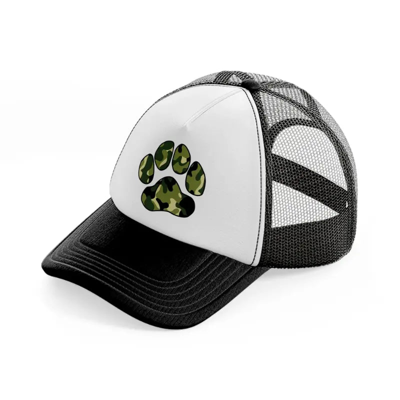 camo bear paw-black-and-white-trucker-hat